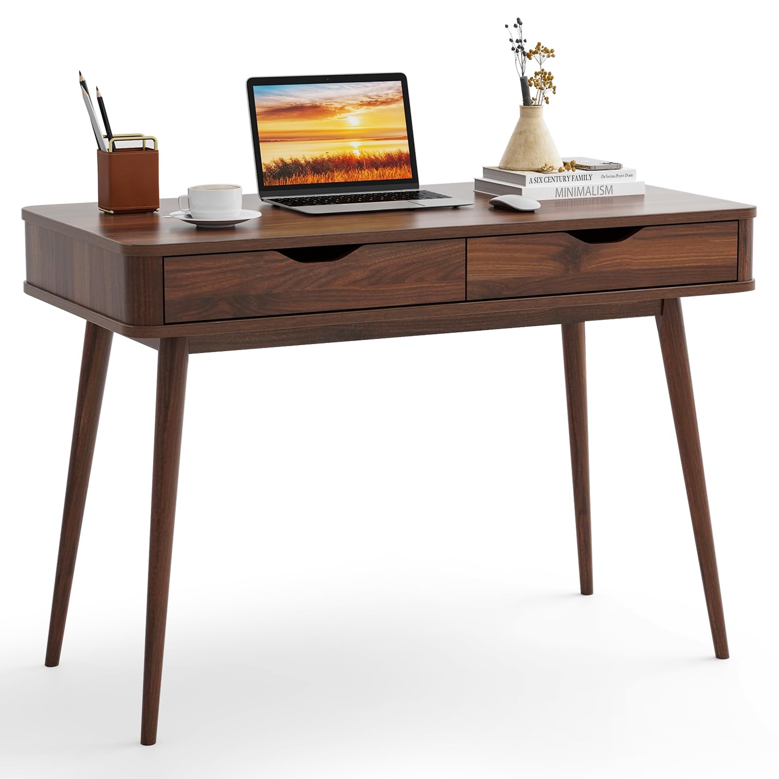 Bureau du milieu du siècle avec 2 tiroirs, bureau d'écriture, bureau pour ordinateur portable